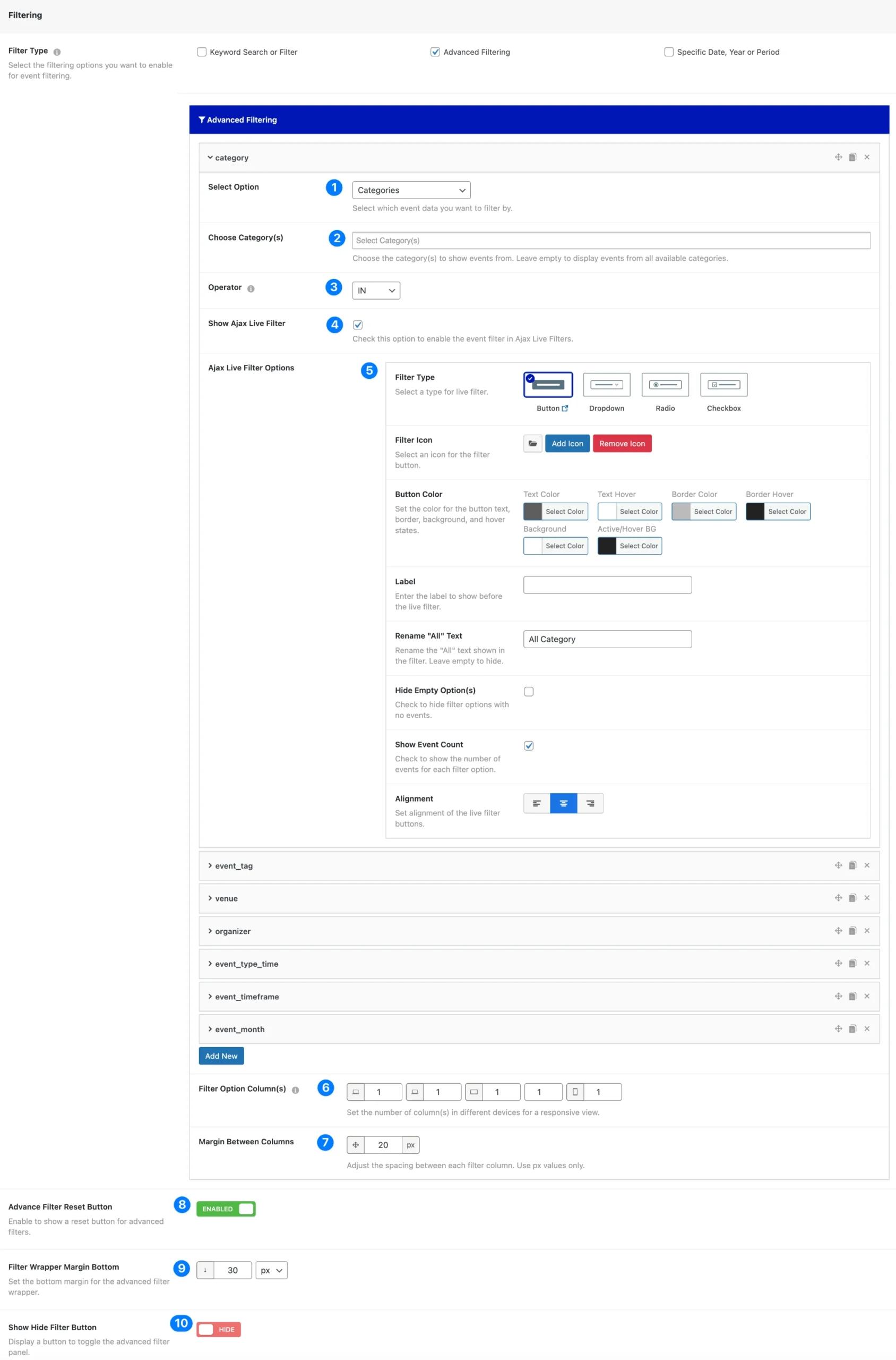 Events Advanced Filtering