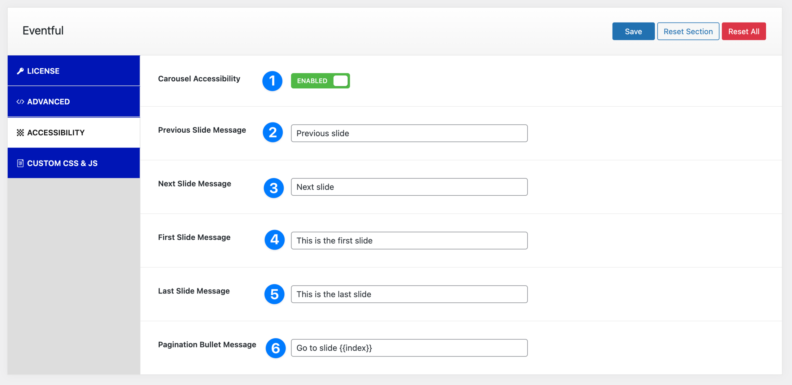 Eventful Accessibility  Settings