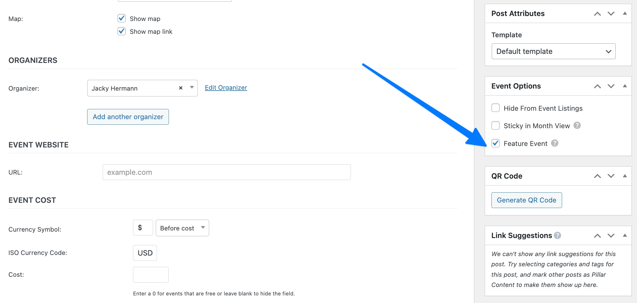 featured events in WordPress
