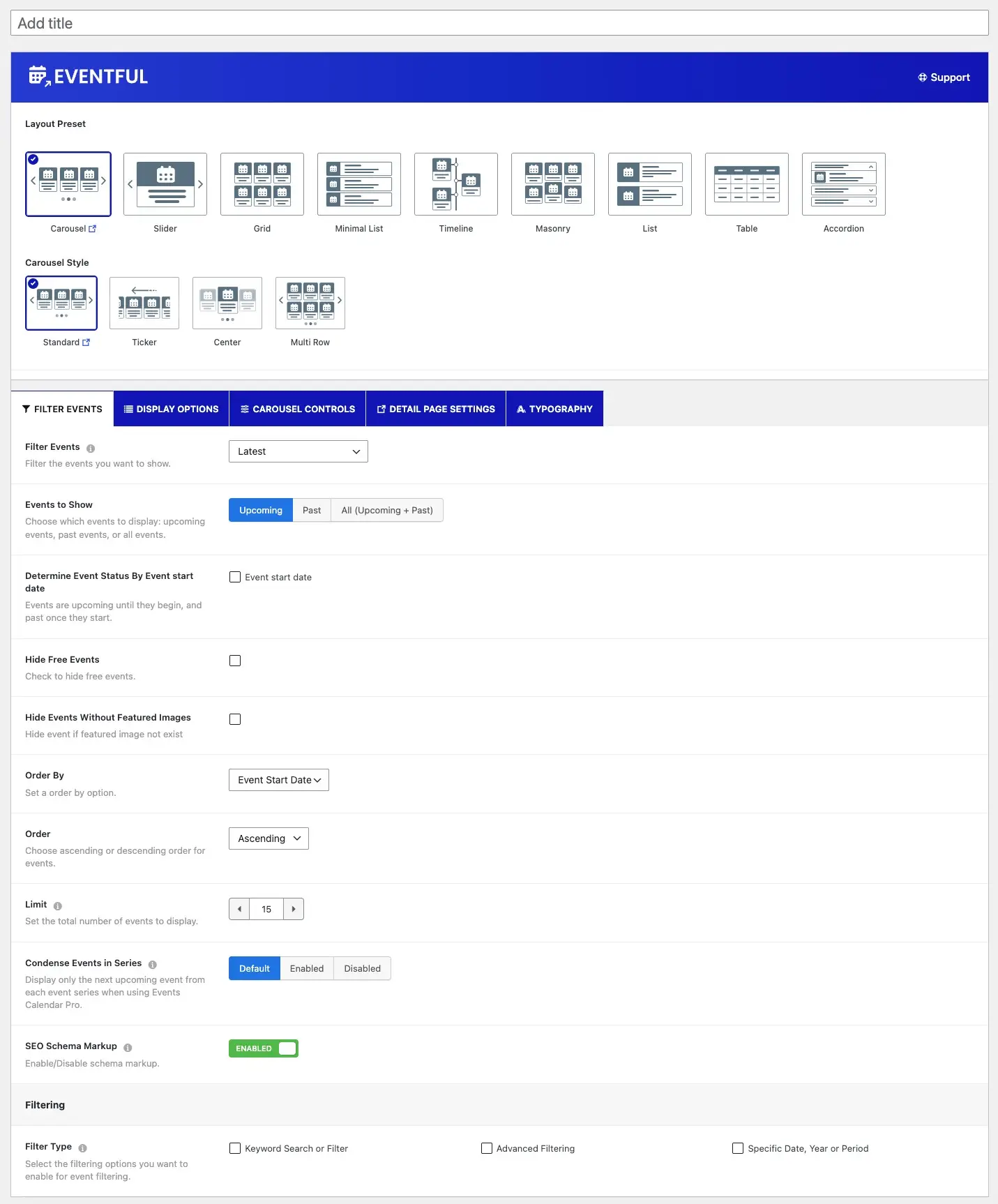 Eventful layout type selector with the Minimal List option chosen