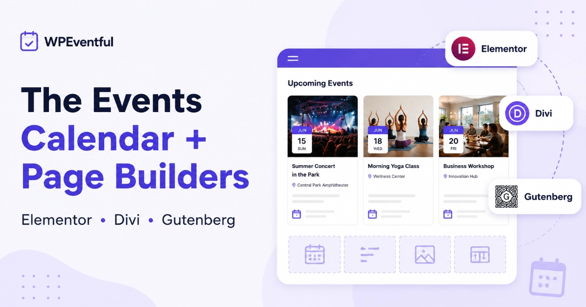 events calendar elementor divi gutenberg