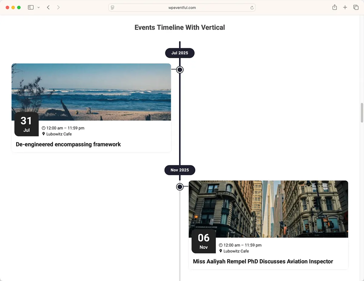 WordPress event calendar for a single venue showing recurring weekly nights by date