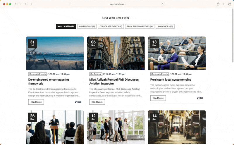 festival events WordPress grid layout
